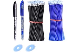 HUKNEQN 55PCS Recambios Bolígrafo Borrable 0.5mm, Repuesto Borrables, Incluye 3 Bolígrafos y 2 Borradores, Tinta Termosensible, Ideal para Oficina y Estudiantes, Compatible con Pilot Frixion (44pcs)