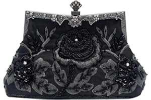 CORIOS Vintage 1920s Cuentas Bolsa de Noche Clutch con Floral para Mujer Embrague de Lentejuelas Bolsos de Fiesta Bolso de Boda Elegante Bolso de Hombro para Banquete Fiesta de Graduación Negro