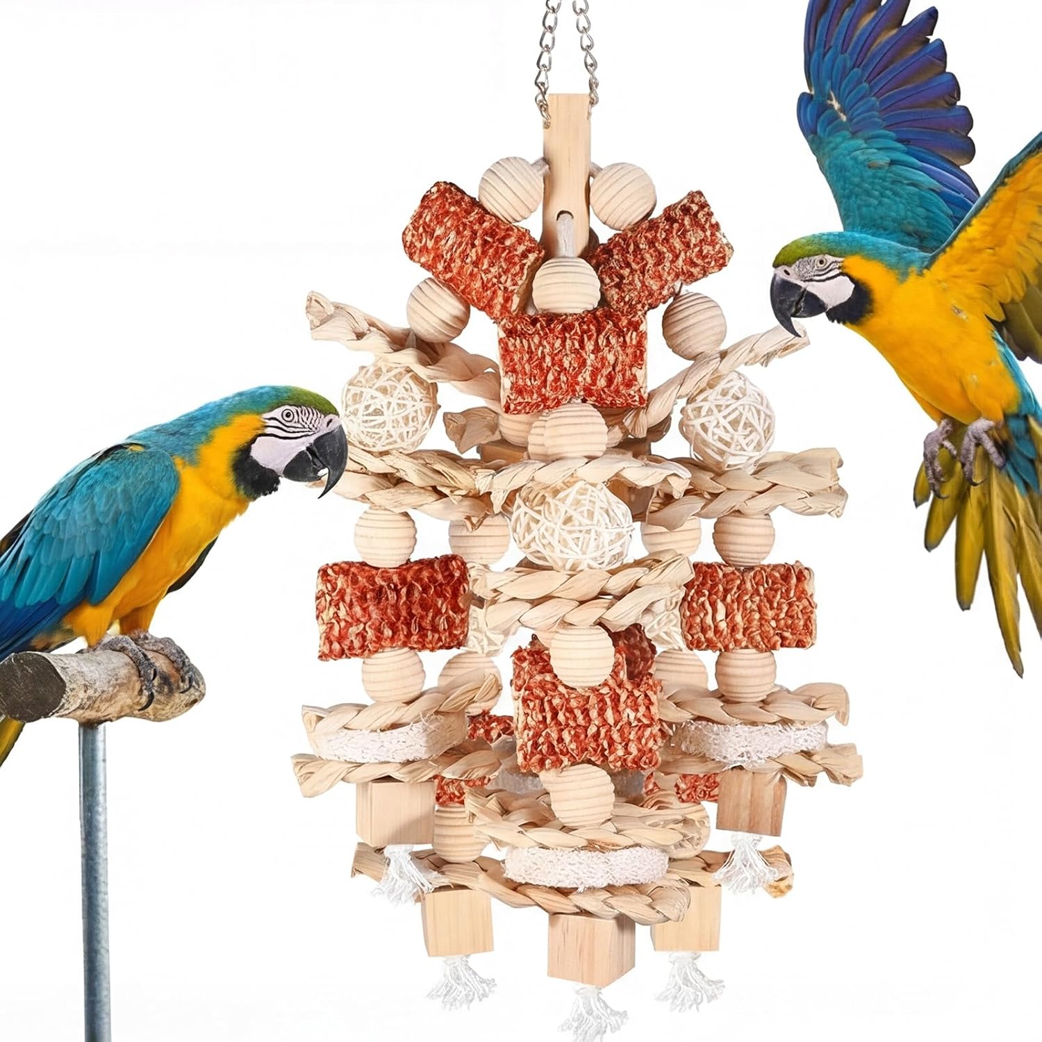 Eulihent 16,5 Pulgadas Juguetes para Loros Bloques de Madera Naturales Juguetes Agapornis para Jaula Juguete Masticable Ecológico para Periquitos, Grises Africanos, Cacatúas y Guacamayos