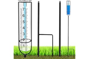 CANIPHA Rain Gauge for Outdoor, Freeze Proof Rain Guage Water Gauge for Rain Measure Gauge, Adjustable Height Glass Rain Gauge with Stake and Cleaning Brush, Plastic Rain Gauge for Yard Garden Lawn Decoration