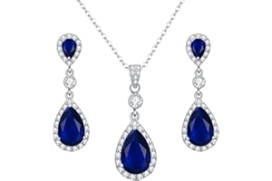 Clearine Femme Parure Élégant 925 Argent Strass Zircon Bijoux Mariage Mariée Boucle d'Oreille Collier Rond Goutte d'Eau