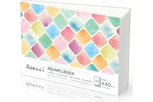 Koncci Papier Aquarelle - A4 (21x29.7cm) - 40 Feuilles Blanc naturel pressé à froid et sans acide Papier Aquarelle 300g - Carnet Aquarelle pour aquarelle, gouache et autres techniques mixtes