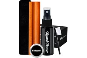 KULLOOMII 4-IN-1 Reinigungsset für Vinyl Schallplatten - Antistatischer Schallplattenbürste und Samtpolster Burste | LP Schallplatten Reinigung Lösung | Vinyl Bürste Cleaner | Plattenbürste