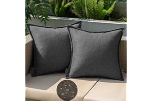 EMEMA Waterproof Cushion Cover, Outdoor Sofa Cushion, Waterproof, Decorative Cushion Covers, Made of Polyester, Set of 2 for Garden, Sofa, Living Room, Bed, 50 x 50 cm, Dark Grey