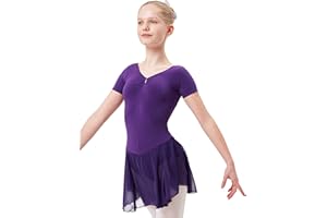 tanzmuster ® Ballettkleid Mädchen Kurzarm - Betty - Gr. 92-170 - Glitzersteine - Baumwolle - Ballettbody Kinder Ballett Trikot