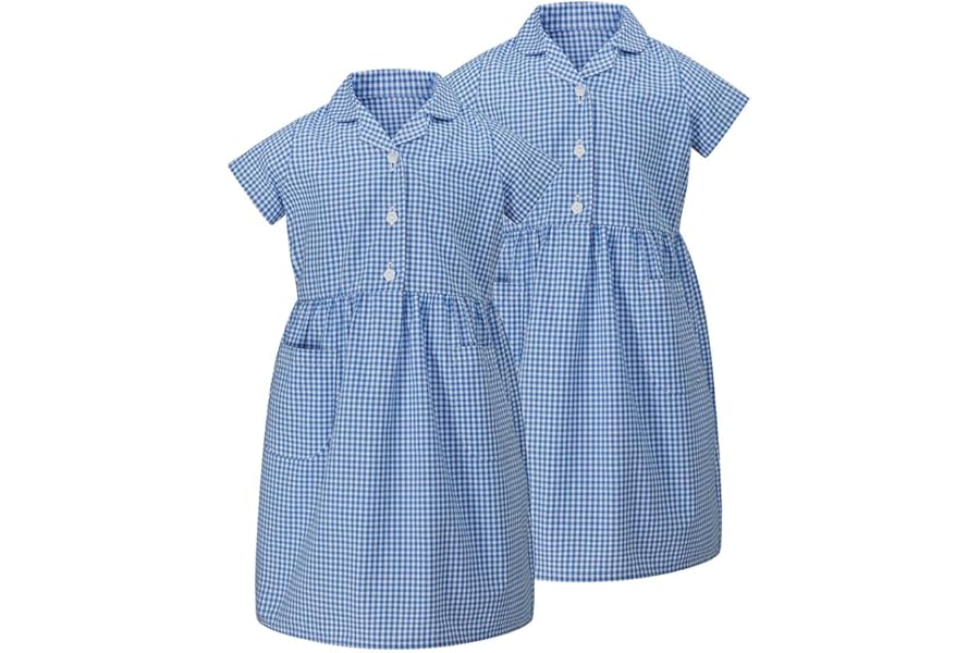 Trutex Basics 2 Pack Blue Gingham School Dresses for Girls (3-12 Years). School Summer Dress with Pockets. School Uniform & Pinafores - Genuine School Uniform