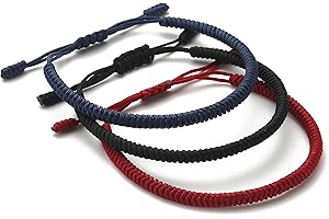 LUCKY BUDDHIST - 3 bracelets porte-bonheur tibétains + cadeau bouddhiste ! - Fait main. Ajustable à votre poignet. Pour hommes et femmes. Bracelets d'amitié en tissu tressé