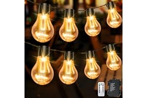 aurogeek Outdoor String Lights Battery Operated: 9m/30ft LED with 12 A60 Plastic Bulb Hanging Festoon Light Remote Waterproof for Garden Decorative Cafe Patio Pergola Indoor