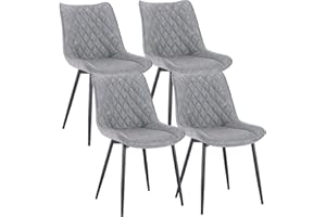 WOLTU 4X Sillas de Comedor Nordicas Estilo Vintage Juego de 4, Sillas de Cocina Sillas Tapizadas en Cuero Sintetico, Aspecto de Cuero Antiguo Estructura de Metal Sillas Comedor Gris BH210gr-4