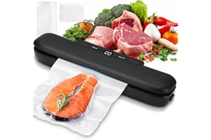 Vuxava Automatischer Lebensmittel-Vakuumiergerät – Vakumierergerät für trockene & feuchte Lebensmittel, Vakuumierer mit 20 Vakuumbeuteln, ideal zur Konservierung – Schwarz