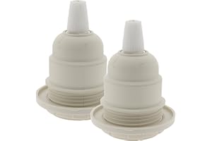 ART DECO EMPORIUM (2 Pack) Edison Screw (E27 / ES) Lampholder (Light Bulb Socket) in White Thermoset Plastic (Bakelite) with Shade Ring and Nylon Cord Grip