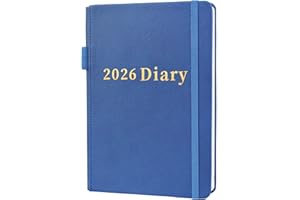 MEZERE 2026 Diary-2026 Diary A5 Page a Day Diaries 2026 Day Per Page from January 2026 to December 2026 Back To School Daily Planner Faux Leather Cover,Pen Holder(Blue)