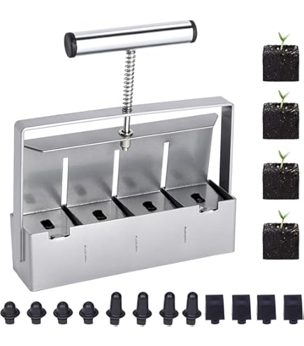 Handmatige Bodemblokker,4 Raster Handbediende Bodemplant Kweekbakken Met Antislip Demping Ergonomische Stalen Zaaddispenser Blokkeringstool Voor Zaailingen Tuinkas 1625253684