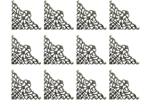 FKWKUW 12PCS Set hêtre Corner Guard Metal Corner, Vintage Furniture Corner Edge Set Table Jewel Box Gift Box Album, 7,5 x 4,7 cm (Laiton Antique)