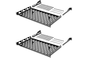Tecmojo 1U 2 Pack Cantilever Rack Mount Shelf, Vented 19'' Front Mounting Server and Network Rack Shelf 254mm Depth with Rear Supporting Ears and Anti-Slip Stops, 110lbs(50kg) Capacity