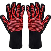 Fesoar Grillhandschuhe,Ofenhandschuhe Hitzebeständig BBQ Handschuhe Kochenhandschuhe bis zu 800°C 1 Paar rutschfeste mit…
