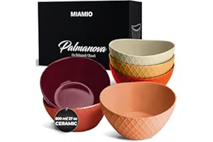 MIAMIO - 6 x 800 ml - Zestaw misek/zestaw misek na płatki śniadaniowe - Nowoczesne matowe miski - Zestaw dużych misek - Kolekcja Palmanova (Czerwony)