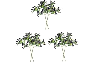 HUIKJI 6Pcs Artificial Christmas Fruit Stem,Plant Holly Branch Fruit Picks, Artificial Foam Branch, Black Berry Picks Christmas for Home Decor 13.8in