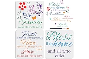 MAYJOYDIY 3pcs Inspirational Word Stencil Motivational Stencils Butterfly Flower Faith Hope Love Family Bless Patterns Combination Style 30×30cm with Paint Brush on Walls Front Door