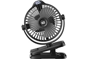 Minthouz Tischventilator mit Clip, 8000mAh USB Ventilator, 5 Geschwindigkeiten Tragbarer Mini Ventilator, Geräuscharmer Deckenventilator Ideal für Outdoor Camping/Kinderwagen/Haus/Büro