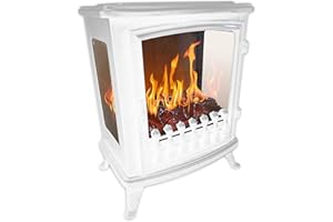 CHEMIN'ARTE Chemin’Arte Cheminée Électrique Fire Glass - Effet Flammes LEDs à 180° - Blanche - Conçue en France - Garantie 2 Ans