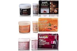 ‎NUTRIGLOW Nutriglow Gold Kesar (43 Gm) Papaya Fruit (43 Gm) Wine Bleach Cream (43 Gm) for Lightening Facial Hair Tan Removal Dark Spot Corrector, Bright Skin, No Unwanted Facial Hair, All Skin Types, Pack of 3