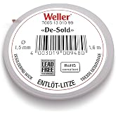 Weller Desoldering Braid T0051301099 | 1.6 m Spool | Width 0.3 cm | Flux-Impregnated Copper Mesh | Fast and Clean Tin Removal