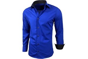 Baxboy Herren-Hemd Slim-Fit Bügelleicht Für Anzug, Business, Hochzeit, Freizeit - Langarm Hemden für Männer Langarmhemd R-44