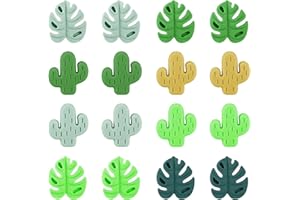 NQEUEPN 16 Stück Stricknadel Stopper, Niedlicher Kaktus- und Monstera-Blatt-Stil Stricknadel Endkappen Silikon Nadelspitzenstopper Strickspitzenschutz Zubehör zum Nähen, Quilten, Häkeln, Basteln