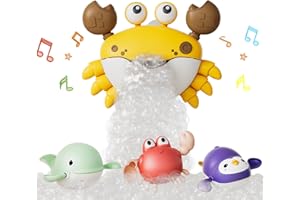 TUMAMA KIDS TUMAMA Jouet De Bain pour Bebe 2 3 4 5 Ans, Crabe Machine a Bulle avec Musique et 3 Piscine Jouets, Mousse Jeux Le Bain Bébé pour Enfant Fille Garcon, Douchette Bath Toys, Douche Jeu De Bain Cadeau