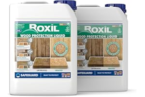 Roxil Wood Waterproofing Liquid (2x5L Clear) 10 Year Outdoor Wood Preserver, Sealer for Decking, Fence, Sheds and Furniture