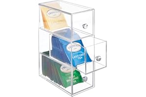 mDesign Praktyczne pudełko na herbatę w torebkach – Unikalne plastikowe pudełko z szufladkami – Uniwersalny organizer kuchenny – Przezroczysty