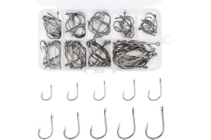 VIPMOON Ami da Pesca,10 Dimensioni/5 Dimensioni Pesca Accessori Acciaio al Carbonio Ami Con Occhiello Ganci Spinati,Ami Carpfishing Con Scatola di Plastica Per Pesca D'Acqua Dolce e Salata