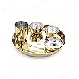 Ebun Heavy Gauge Stainless Steel Dinner Set | Gold PVD Plated Steel Thali Set | Stainless Steel Dinner Set for Kitchen | Thali Set for Dinner | Pack of 1 | 7 Pieces | Gold PVD Plated
