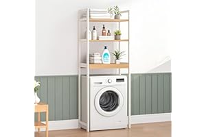 ‎OVLRIJP OVLRIJP Waschmaschinen Regal, Waschmaschinenschrank Bambus mit 3 Ablagen, Waschmaschinenregal, Regal über Waschmaschine & Toilette, Waschmaschienenregale für Bad, Küche, Wohnzimmer