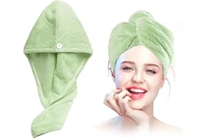 Xkzhrr Microfibre Hair Turban, Pack of 2 Turban Hair Drying Towel, Hair Turban with Button, Head Scarf Towel for Long Hair, Quick-Drying Microfibre Towel, Hair Towels, Green