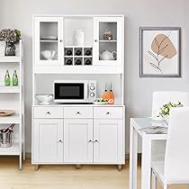 Küchenschrank Weiß Mit Eichen-Arbeitsplatte - 160cm Buffetschrank Mit Schubladen