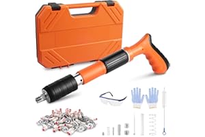 TEODUTE Tragbare Manuelle Nagelpistole, Beton Nagelpistole, 5-Gang-Verstellbare Mini Nagelpistole mit 200 Nägeln, Holzbearbeitung und Dekoration, Integrierter Luftnagler für Rote Ziegelwände Betonwände