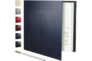 Rdylymx Large Photo Album Self Adhesive Scrapbook Album for 5x3 6x4 7x5 10x8 Pictures,60 Pages Leather Cover DIY Photo Book,Ideal Gifts for Family Travel Wedding Baby Blue