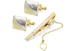 Jewelrywe Aleación Alfiler de Corbata Pasador de Corbata & Gemelos Set Oro Plata Rayas Rayas Camisa Business Boda Wedding Polished Hombre