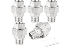 ERGAOBOY 5 pièces 1/4" BSP en acier inoxydable 304 Raccords femelles et mâles, raccords union, adaptateurs filetés pour eau/huile/gaz