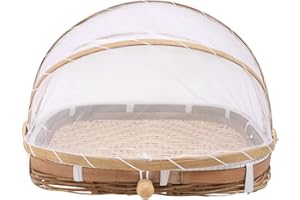 Holibanna Cesta de bambú para fruta con protección contra moscas de frutas, bandeja para servir, tapa para alimentos, cesta para pan, cesta de pícnic, cesta para aperitivos, verduras y pasteles