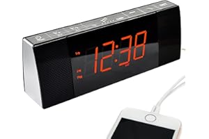 Radio Despertador con Bluetooth, Radio FM, Doble Alarma con Snooze, Carga USB, dimmer automático y Manual, Reloj de cabecera iTOMA CKS503