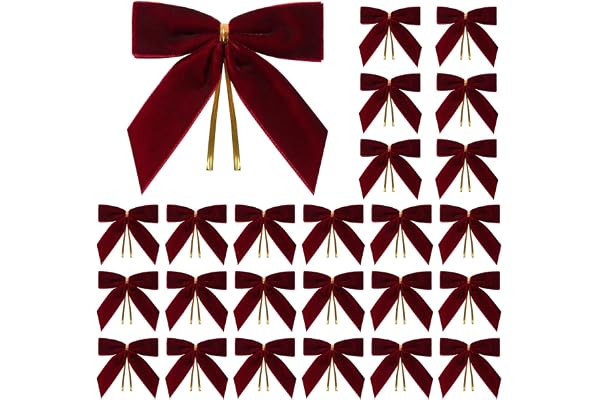 Lilbitty 24 stycken sammet rosetter röd julgran dekoration, dekoration rosetter röd, juldekoration rosett för julgran, krans, presentförpackning, hantverk, bröllop