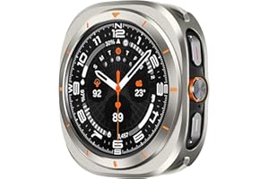 Suphart Metal Cases Compatible with Samsung Galaxy Watch Ultra (2025/2024) 47mm Case, Stainless Steel Protective Cover Rugged Bumper with Back Frame for Galaxy Watch Ultra, Titanium/Orange