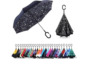 NNY Inc Double Layer Inverted Umbrella Cars Reverse Open Folding Umbrellas, Windproof UV Protection Large Self Stand Upside Down Straight Umbrella for Golf Women and Men with C-Shaped