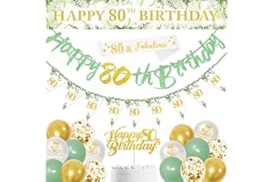 DEARLIVES Sage Green 80th Birthday Party Decorations: Happy 80th Birthday Banner, Triangle Flag, Confetti Balloons