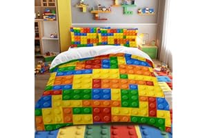 BlessLiving Kids' Duvet Cover Set: Premium Brushed Microfiber Building Blocks Bedding Set - 3-Piece Comfy Double Quilt Cover for Teens Boys Girls Bedroom