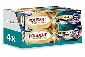 POLIDENT - Power Max Ultimate - Crème Adhésive Tout En Un pour Prothèse Dentaire - Fixation 12 heures + Maintien Optimal - Crée une Barrière Contre les Particulaires Alimentaires - Goût Neutre - 70 g