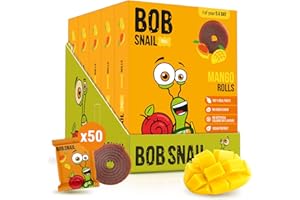 BOB SNAIL ROLL Bob Snail Dried Fruit Roll Ups 50 pcs, 500g Snack Bulk Pack for Kids, Healthy Fruit Snacks with Mango -Vegan, No Added Sugar